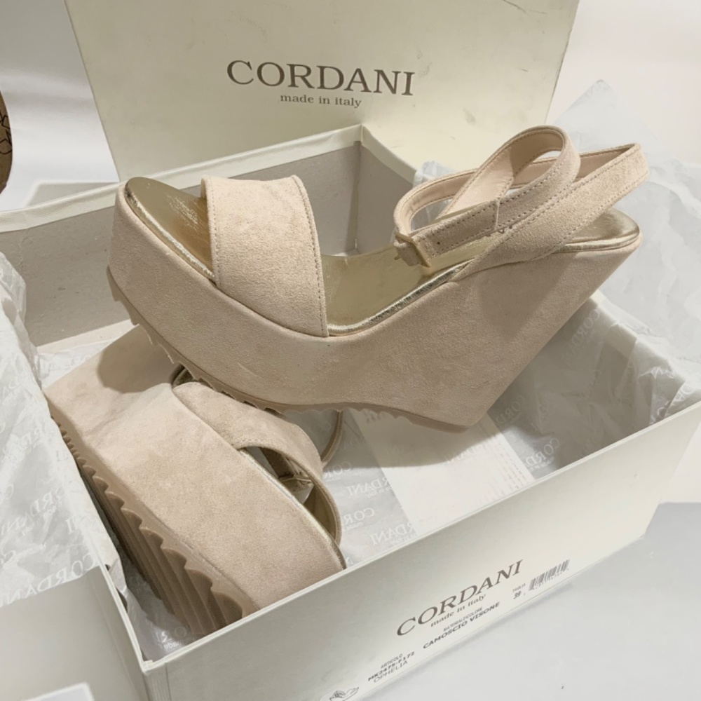 Cordani Made in ITALY Ophelia Nude Beige Suede Wedge Platform Sandals 39 - Picture 12 of 13